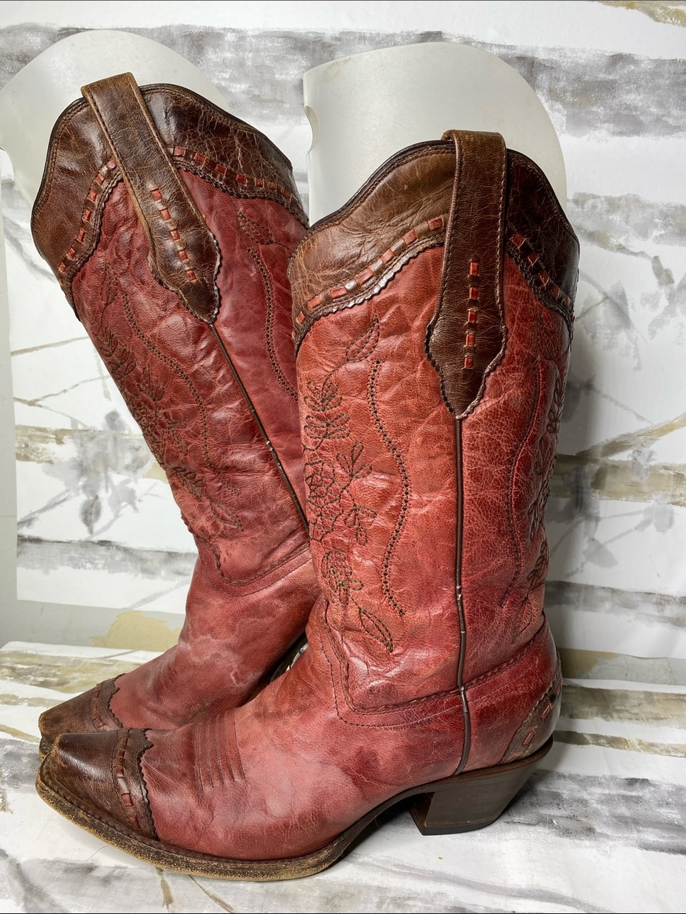 Corral Boots Ice Red/Choc Mad Dog Goat Leather Snip Toe Western Boots